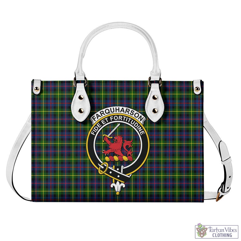 Tartan Vibes Clothing Farquharson Modern Tartan Luxury Leather Handbags with Family Crest