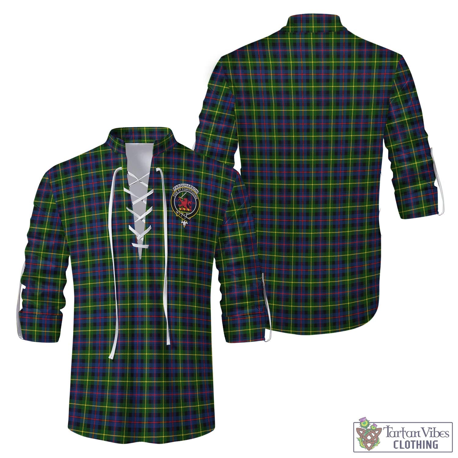 Tartan Vibes Clothing Farquharson Modern Tartan Men's Scottish Traditional Jacobite Ghillie Kilt Shirt with Family Crest