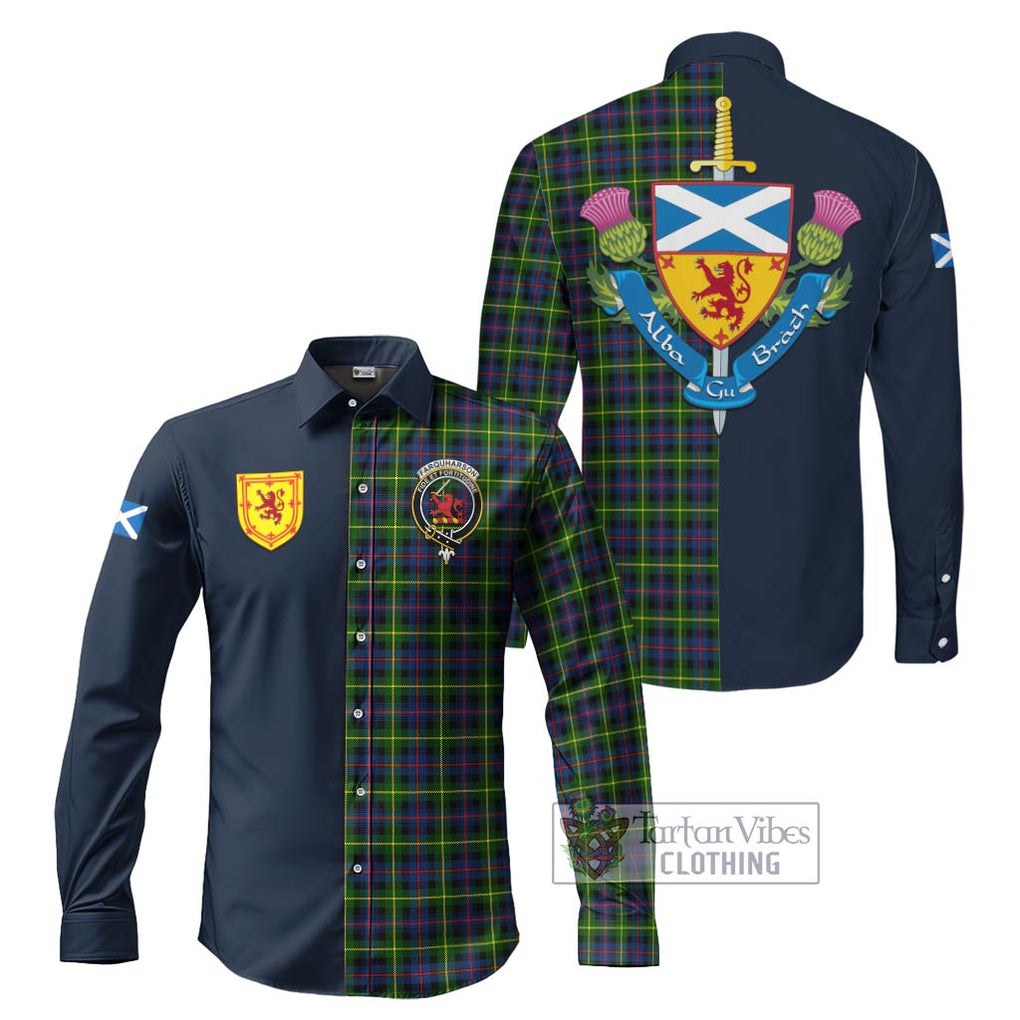 Tartan Vibes Clothing Farquharson Modern Tartan Long Sleeve Button Shirt with Scottish Lion Royal Arm Half Style