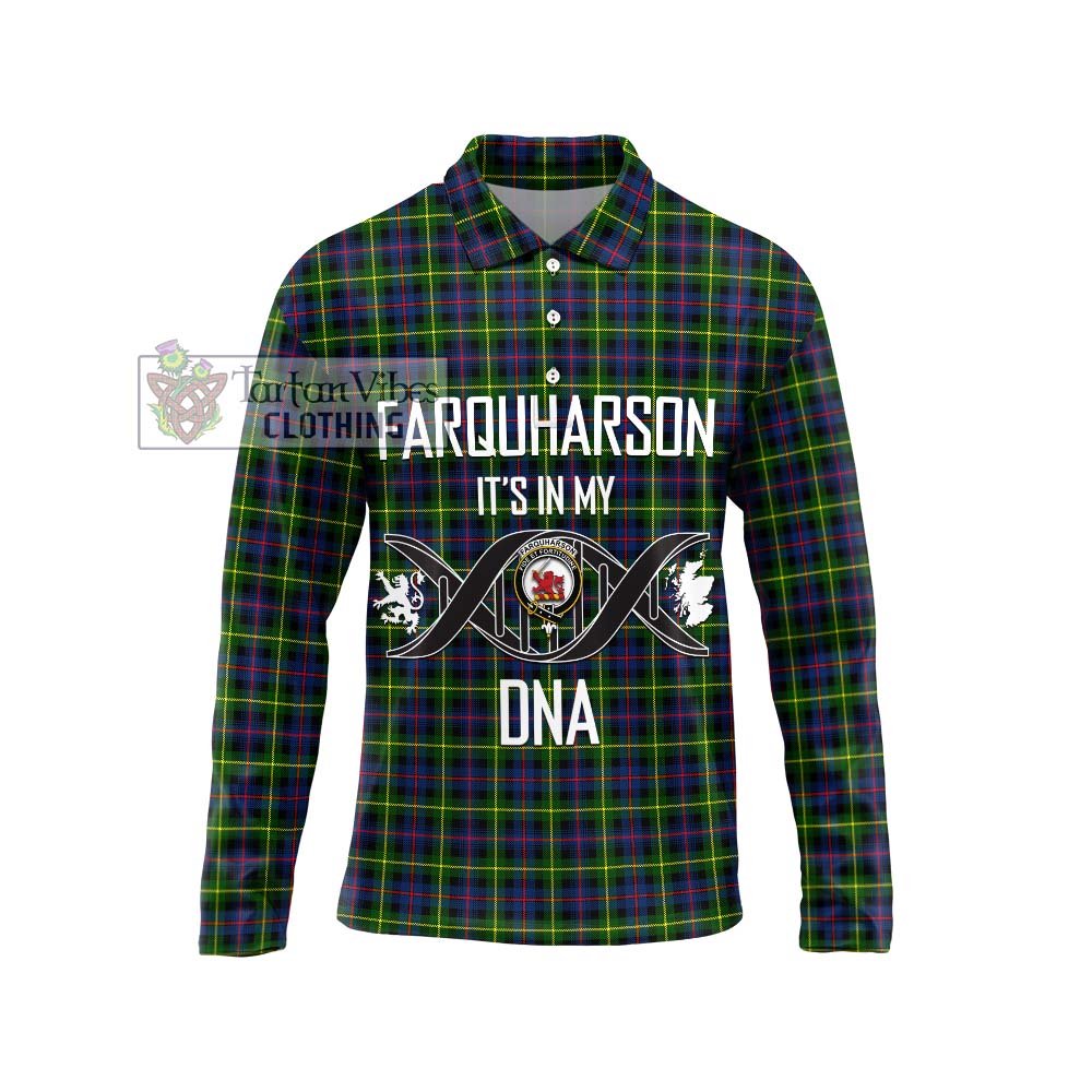 Farquharson Modern Tartan Long Sleeve Polo Shirt with Family Crest DNA In Me Style Unisex - Tartanvibesclothing Shop