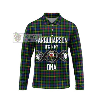 Farquharson Modern Tartan Long Sleeve Polo Shirt with Family Crest DNA In Me Style