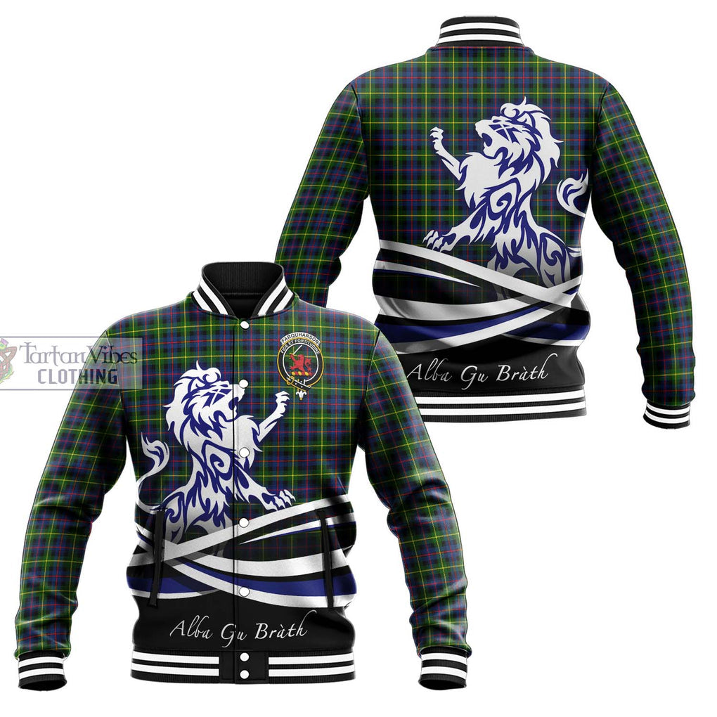 Farquharson Modern Tartan Baseball Jacket with Alba Gu Brath Regal Lion Emblem Unisex - Tartanvibesclothing Shop