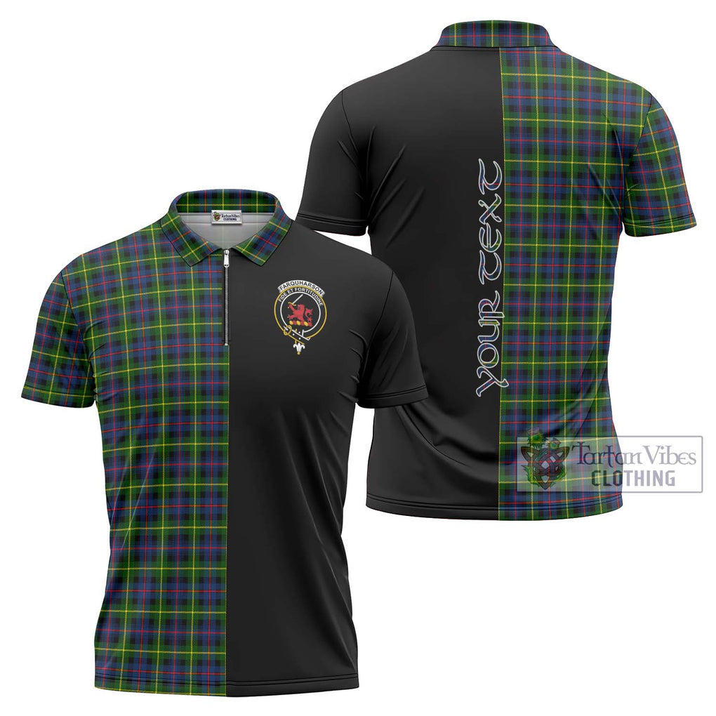 Farquharson Modern Tartan Zipper Polo Shirt with Family Crest and Half Of Me Style Unisex - Tartanvibesclothing Shop