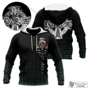 Farquharson Modern Tartan Knitted Hoodie Featuring Alba Gu Brath Family Crest Celtic Inspired