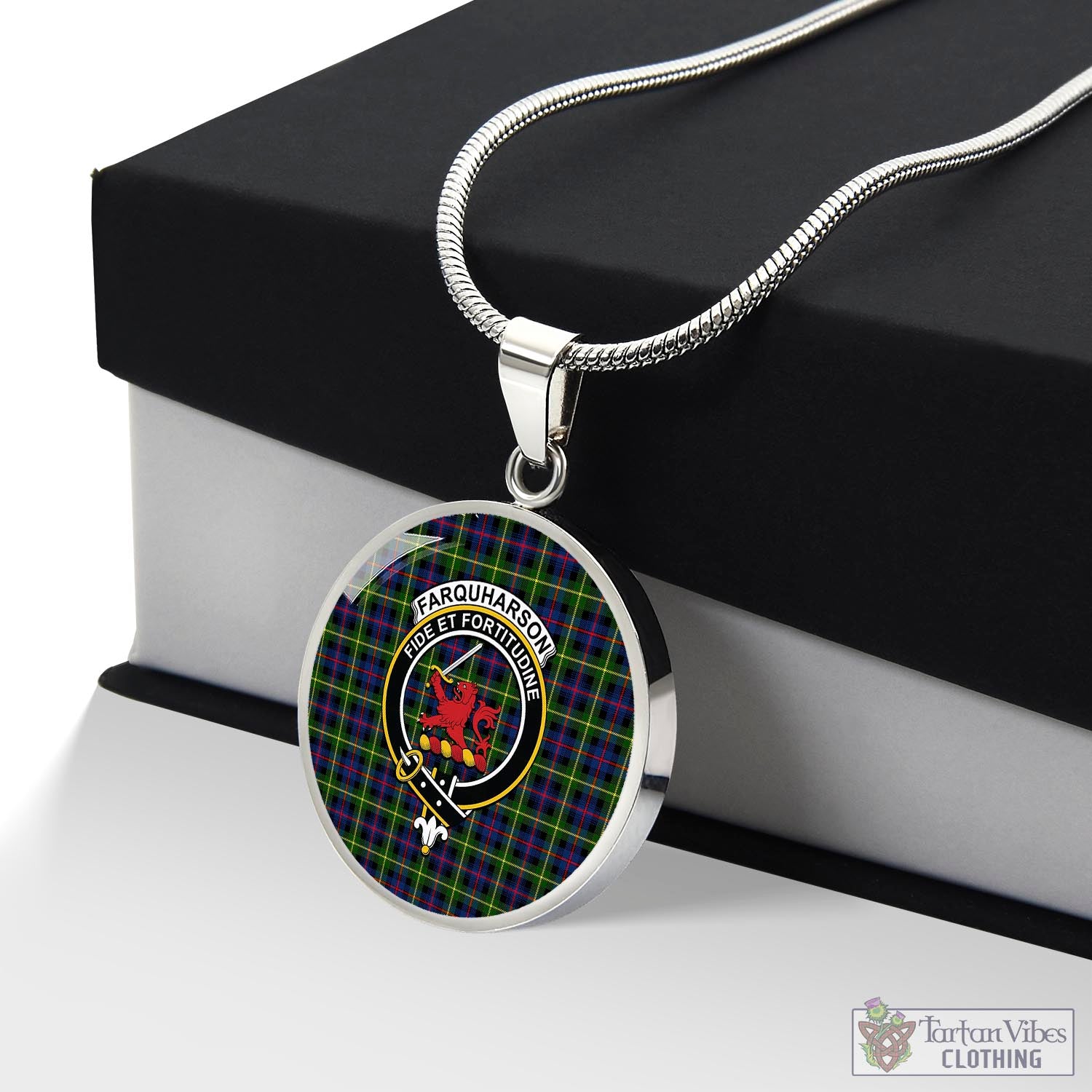 Tartan Vibes Clothing Farquharson Modern Tartan Circle Necklace with Family Crest