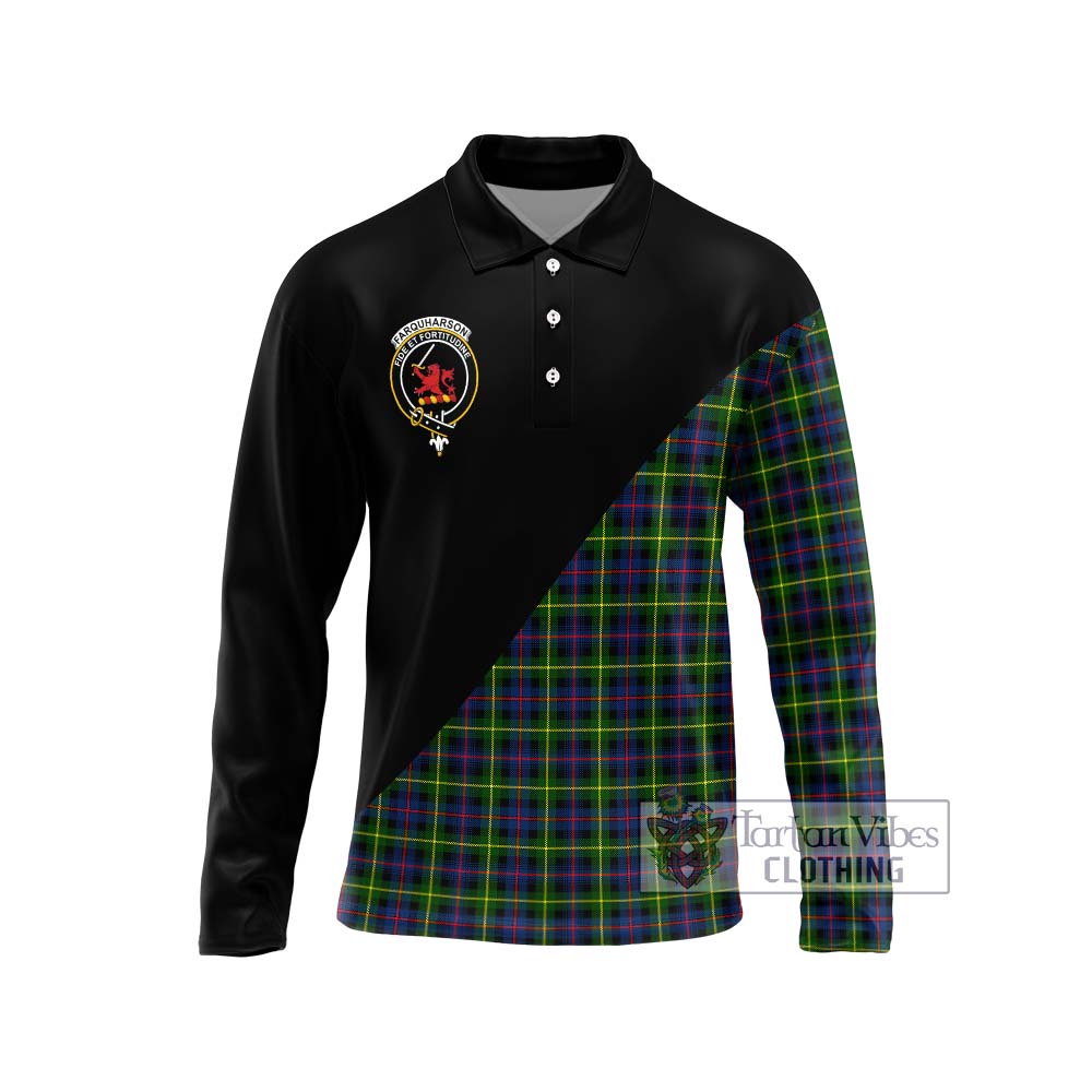 Farquharson Modern Tartan Long Sleeve Polo Shirt with Family Crest and Military Logo Style Unisex - Tartanvibesclothing Shop