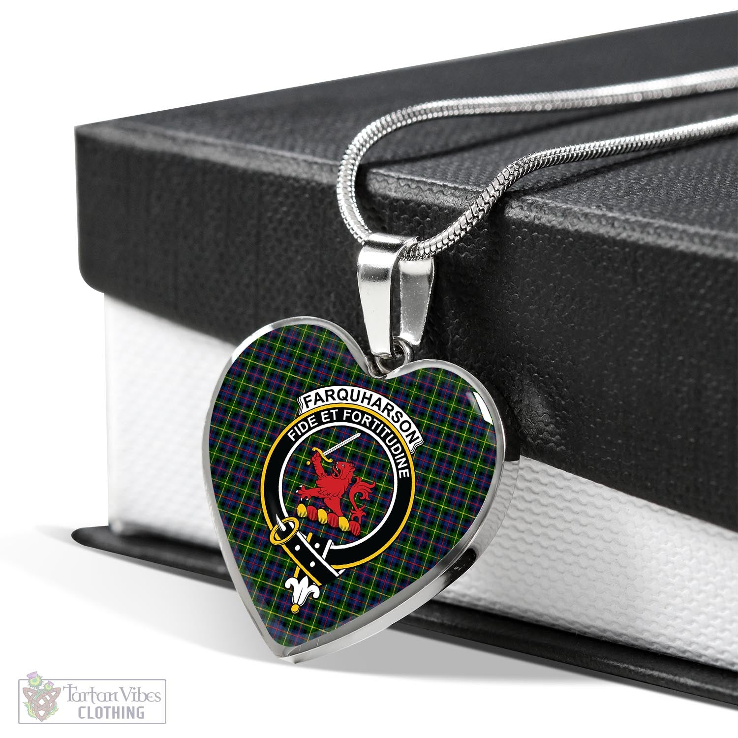 Tartan Vibes Clothing Farquharson Modern Tartan Heart Necklace with Family Crest