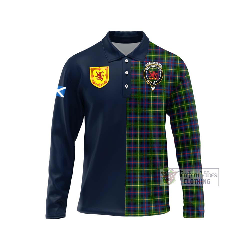 Tartan Vibes Clothing Farquharson Modern Tartan Long Sleeve Polo Shirt with Scottish Lion Royal Arm Half Style