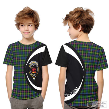 Farquharson Modern Tartan Kid T-Shirt with Family Crest Circle Style