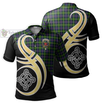 Farquharson Modern Tartan Polo Shirt with Family Crest and Celtic Symbol Style