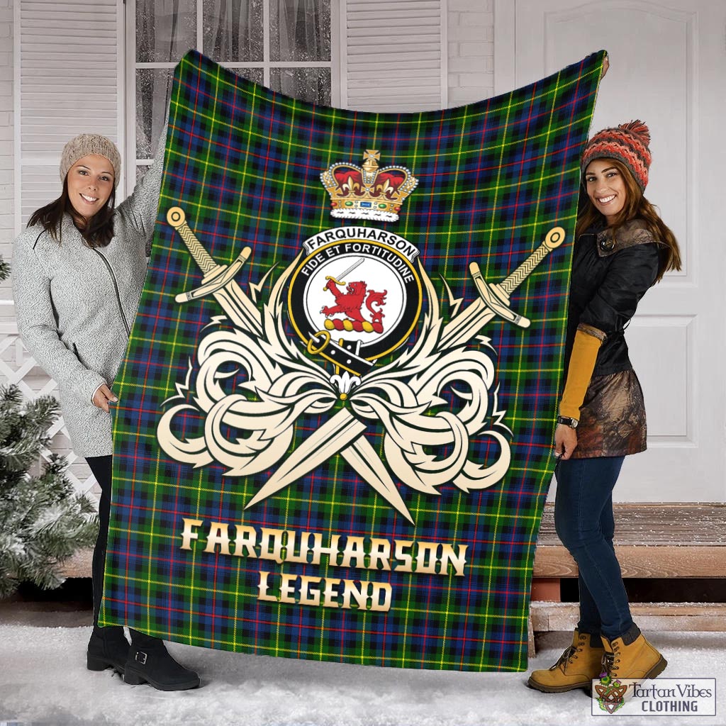 Tartan Vibes Clothing Farquharson Modern Tartan Blanket with Clan Crest and the Golden Sword of Courageous Legacy