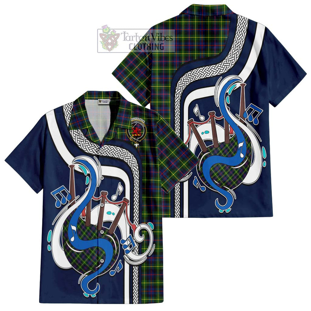 Farquharson Modern Tartan Short Sleeve Button Shirt with Epic Bagpipe Style Kid - Tartanvibesclothing Shop