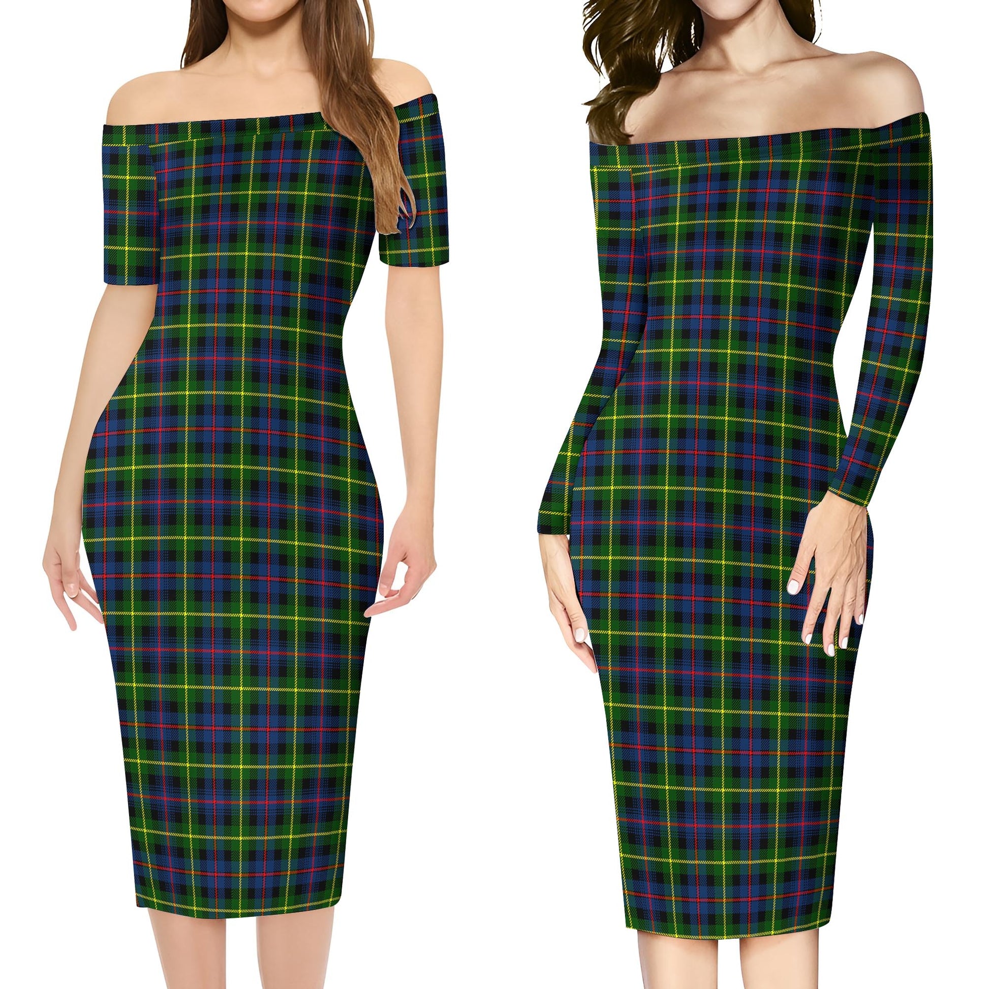 Farquharson Modern Tartan Off Shoulder Lady Dress Women's Dress - Tartanvibesclothing