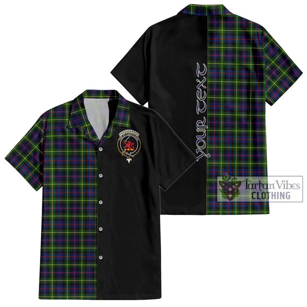 Farquharson Modern Tartan Short Sleeve Button Shirt with Family Crest and Half Of Me Style Kid - Tartanvibesclothing Shop