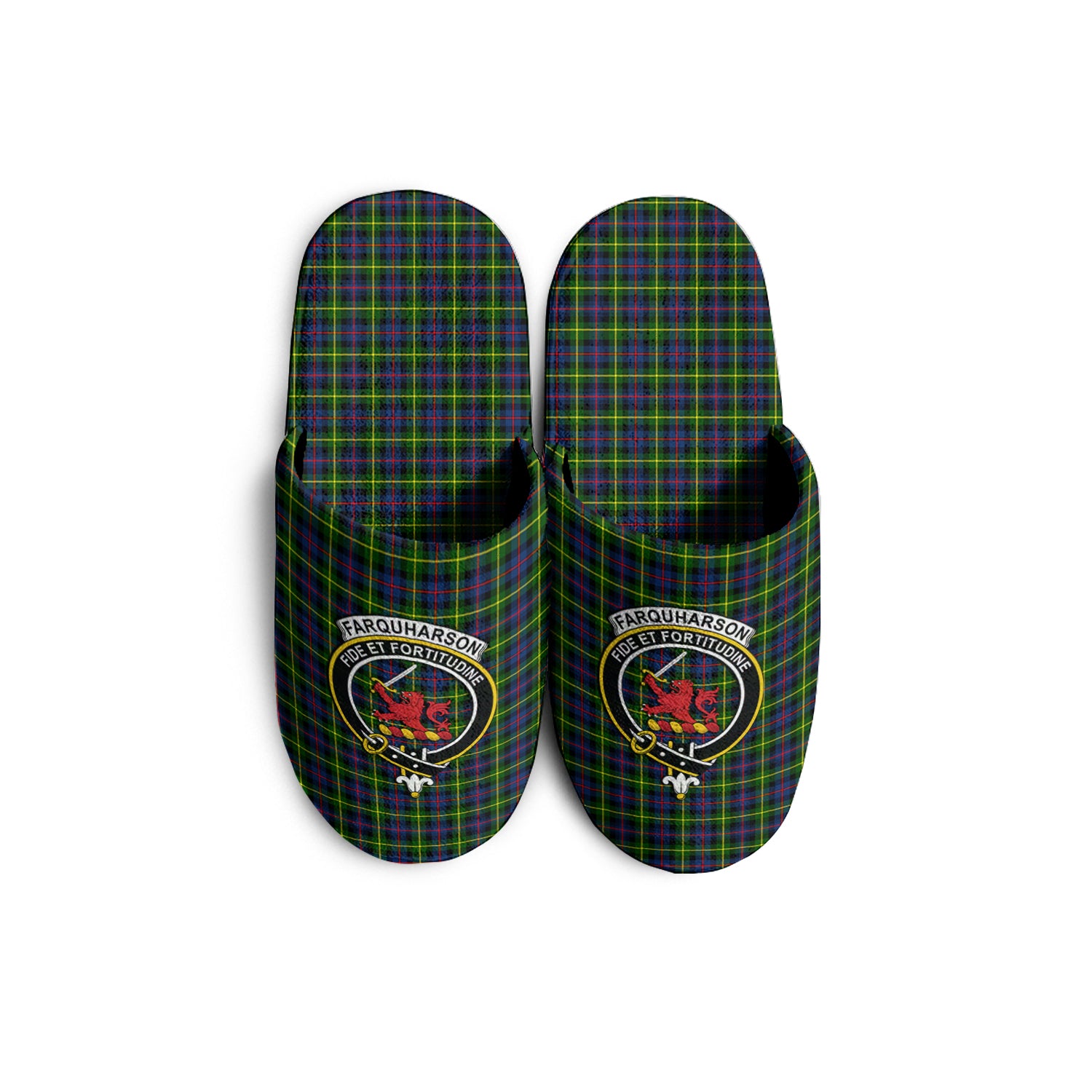 Farquharson Modern Tartan Home Slippers with Family Crest - Tartanvibesclothing