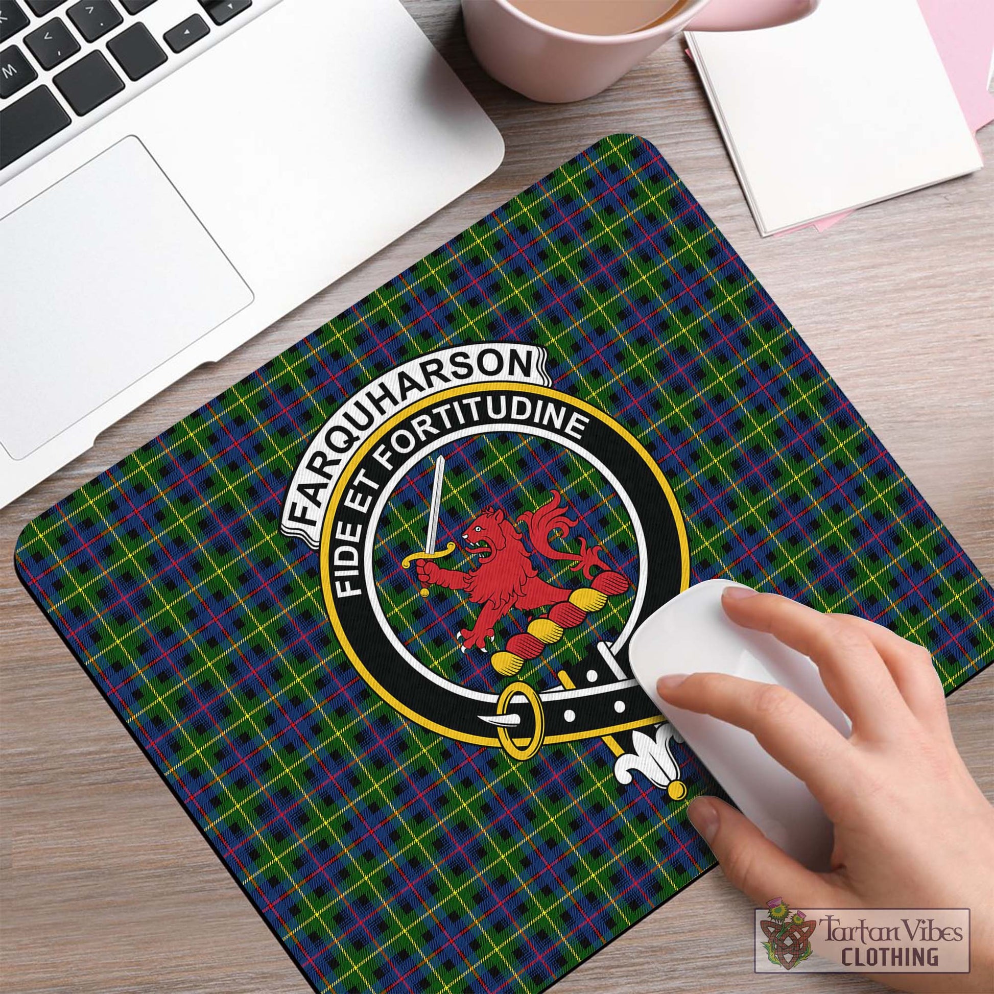 Tartan Vibes Clothing Farquharson Modern Tartan Mouse Pad with Family Crest