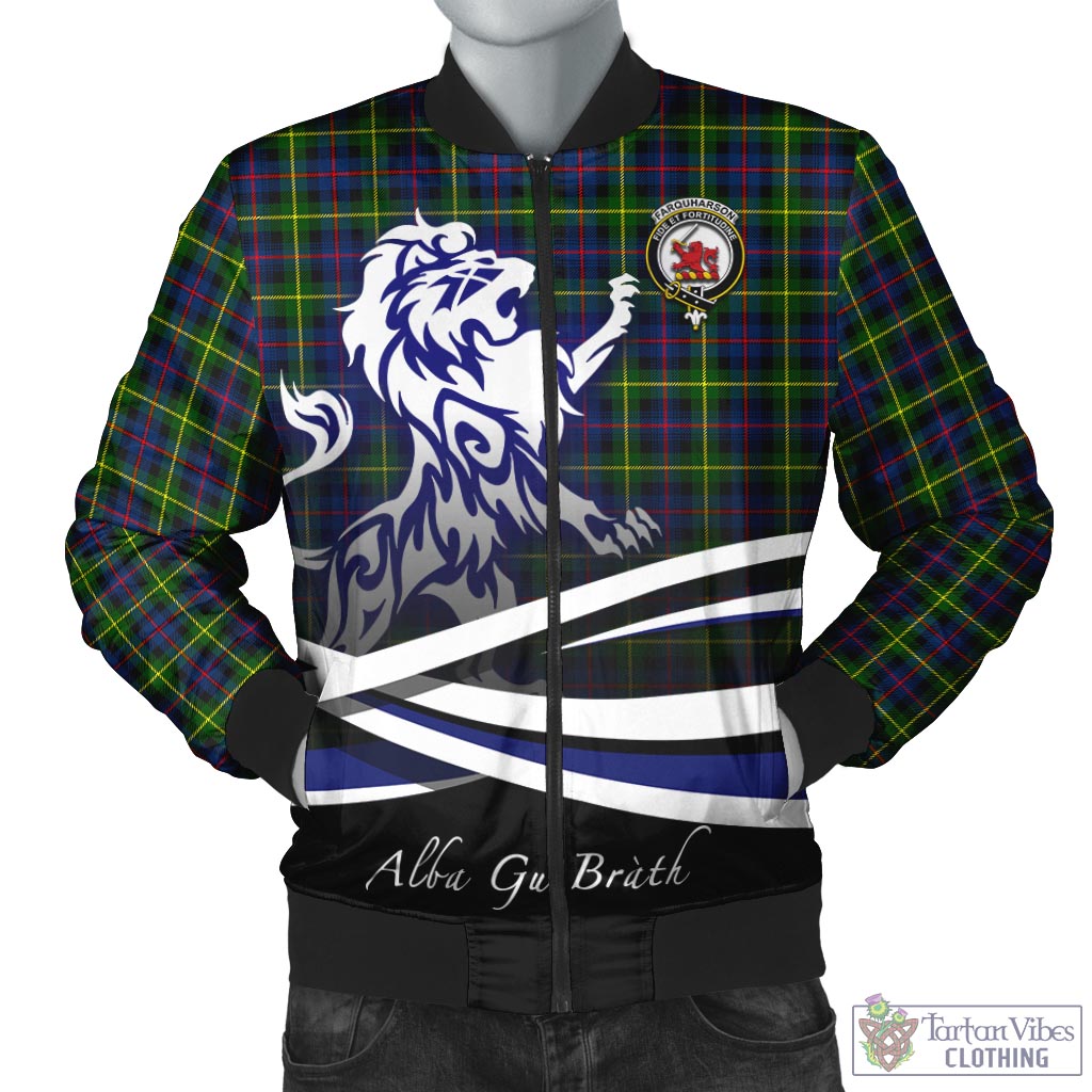 Tartan Vibes Clothing Farquharson Modern Tartan Bomber Jacket with Alba Gu Brath Regal Lion Emblem