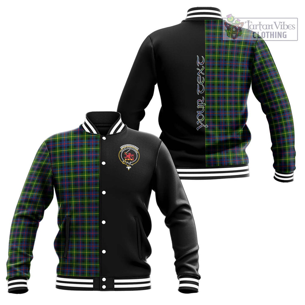 Farquharson Modern Tartan Baseball Jacket with Family Crest and Half Of Me Style Unisex - Tartanvibesclothing Shop