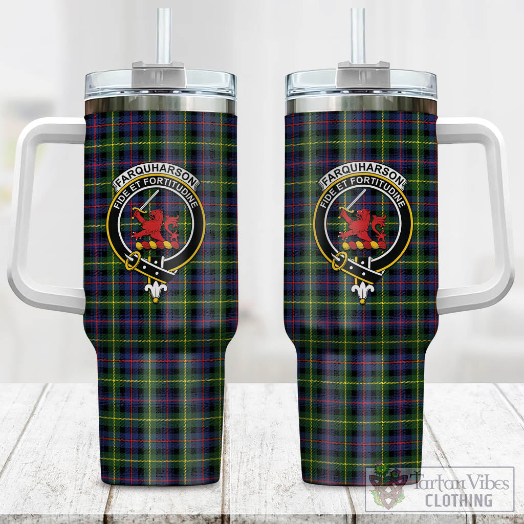 Tartan Vibes Clothing Farquharson Modern Tartan and Family Crest Tumbler with Handle