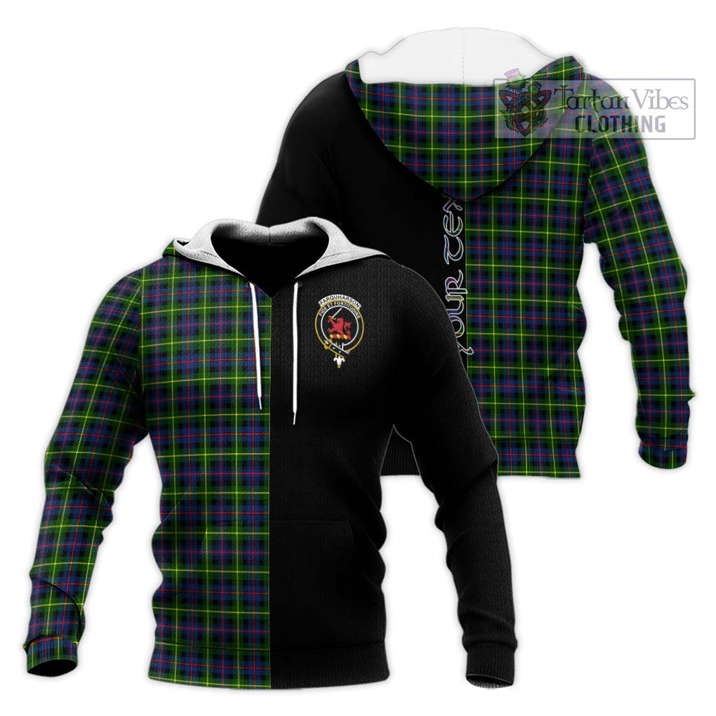 Farquharson Modern Tartan Knitted Hoodie with Family Crest and Half Of Me Style Unisex Knitted Pullover Hoodie - Tartanvibesclothing Shop