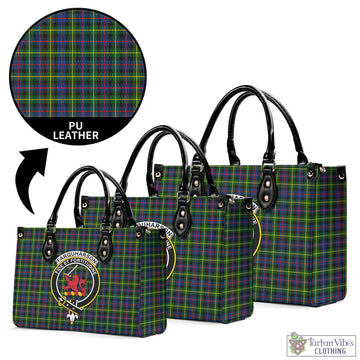 Farquharson Modern Tartan Luxury Leather Handbags with Family Crest