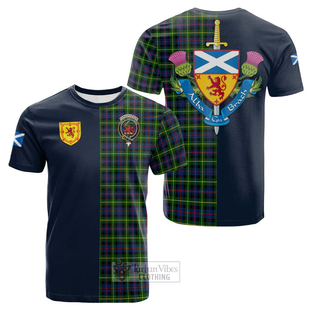 Tartan Vibes Clothing Farquharson Modern Tartan Cotton T-shirt with Scottish Lion Royal Arm Half Style