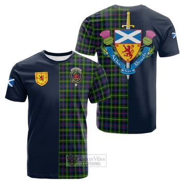 Farquharson Modern Tartan Cotton T-shirt Alba with Scottish Lion Royal Arm Half Style