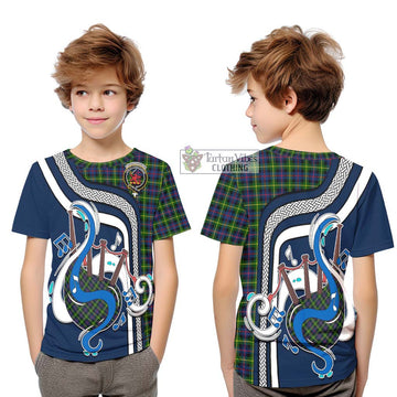 Farquharson Modern Tartan Kid T-Shirt with Epic Bagpipe Style