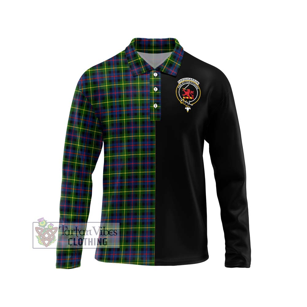 Farquharson Modern Tartan Long Sleeve Polo Shirt with Family Crest and Half Of Me Style Unisex - Tartanvibesclothing Shop