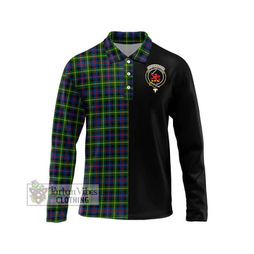 Farquharson Modern Tartan Long Sleeve Polo Shirt with Family Crest and Half Of Me Style