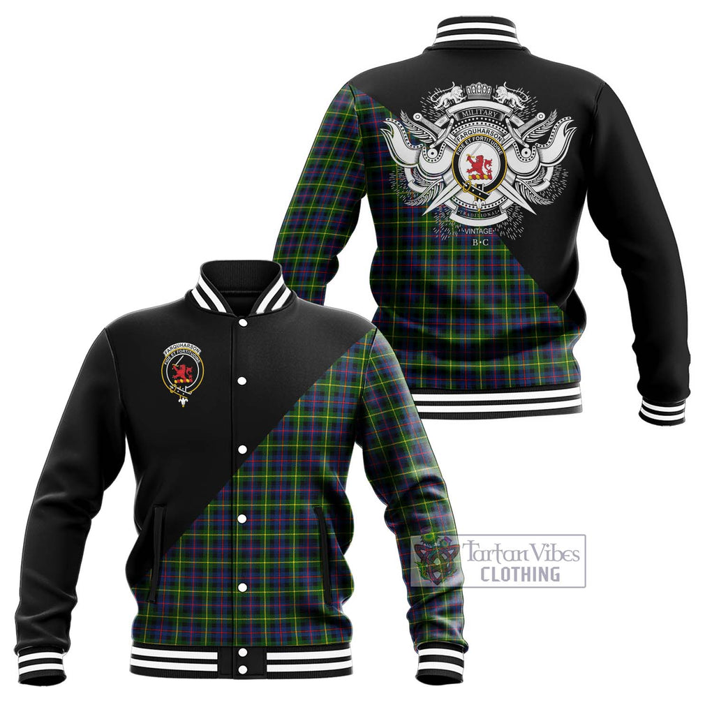 Farquharson Modern Tartan Baseball Jacket with Family Crest and Military Logo Style Unisex - Tartanvibesclothing Shop