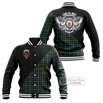 Farquharson Modern Tartan Baseball Jacket with Family Crest and Military Logo Style