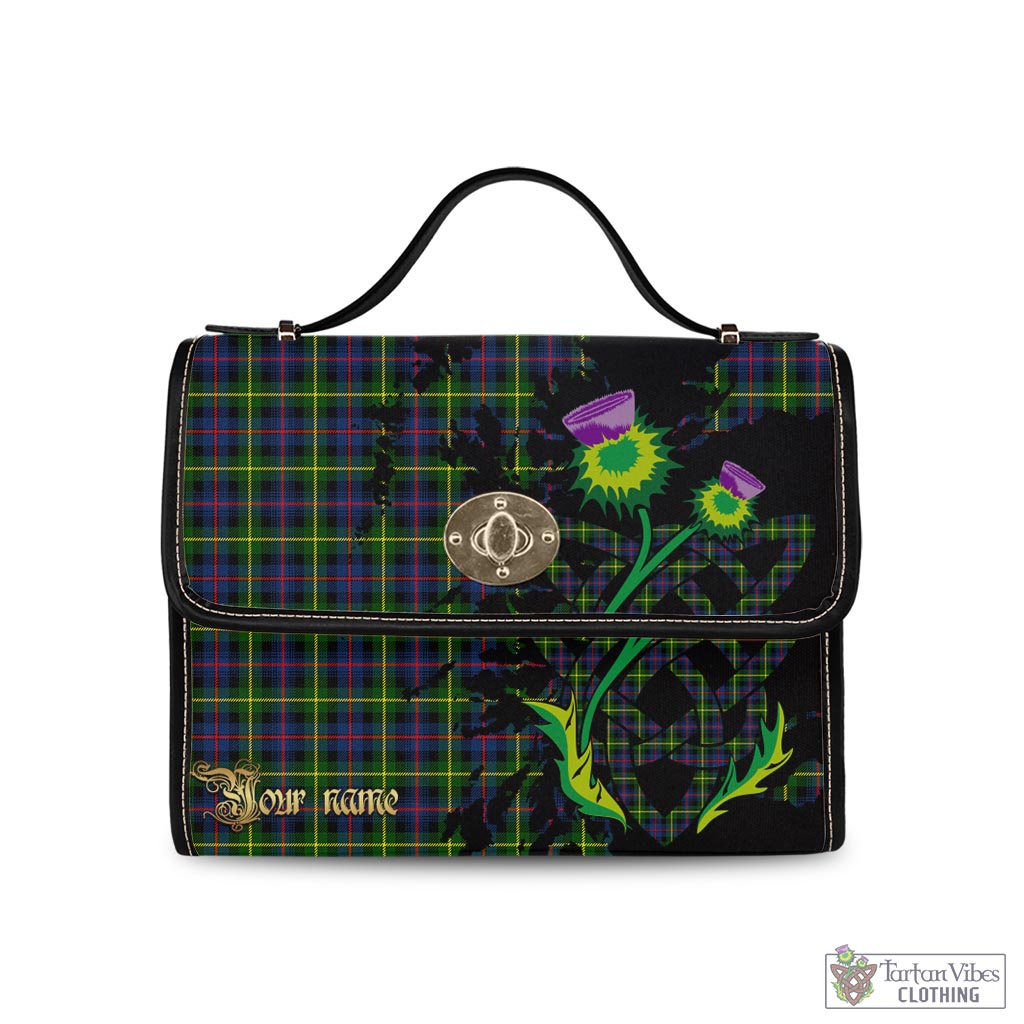 Tartan Vibes Clothing Farquharson Modern Tartan Waterproof Canvas Bag with Scotland Map and Thistle Celtic Accents