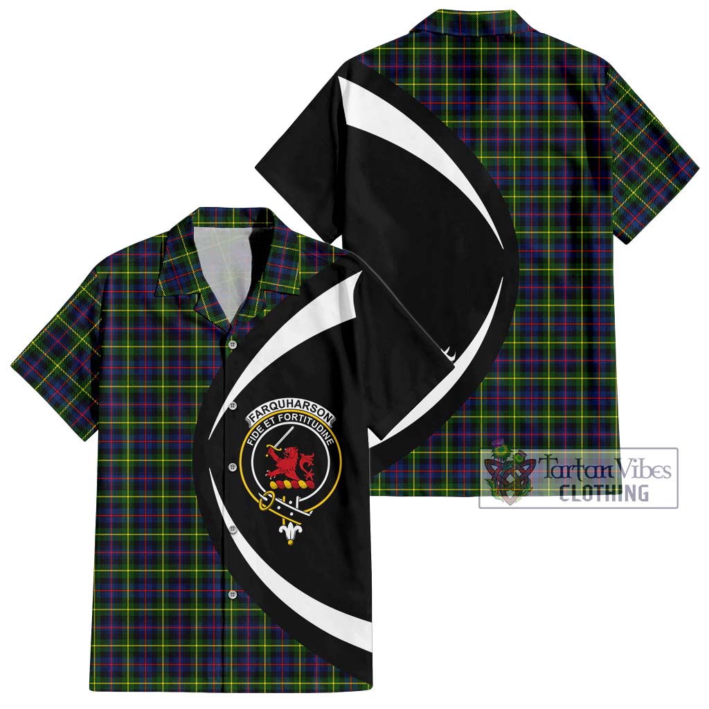 Farquharson Modern Tartan Short Sleeve Button Up with Family Crest Circle Style Kid - Tartan Vibes Clothing