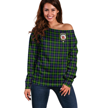 Farquharson Modern Tartan Off Shoulder Women Sweater with Family Crest