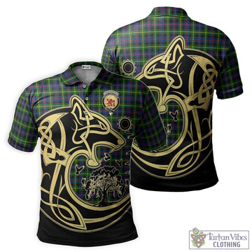 Farquharson Modern Tartan Polo Shirt with Family Crest Celtic Wolf Style