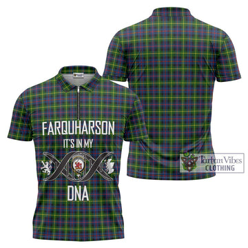 Farquharson Modern Tartan Zipper Polo Shirt with Family Crest DNA In Me Style