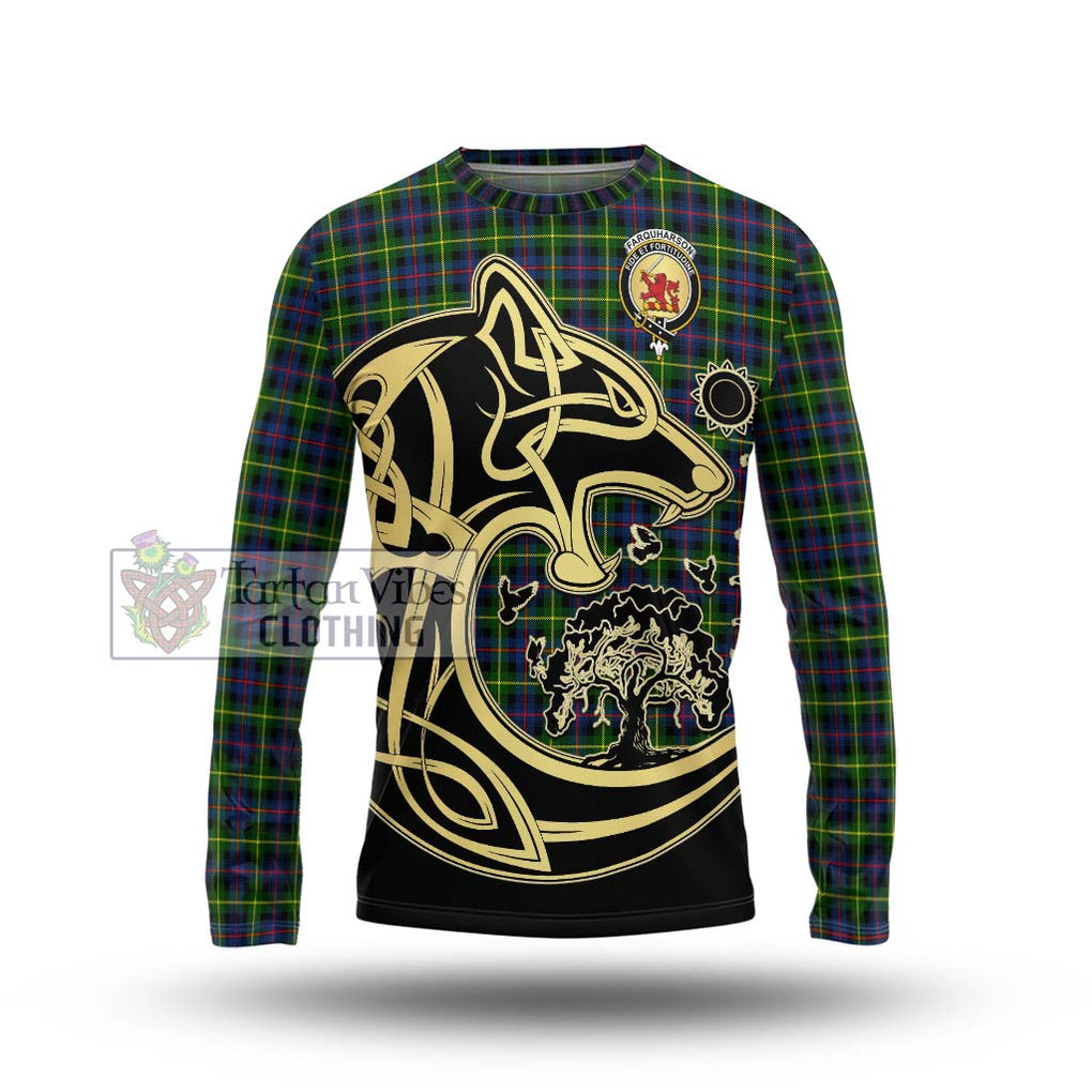 Farquharson Modern Tartan Long Sleeve T-Shirt with Family Crest Celtic Wolf Style Unisex - Tartan Vibes Clothing