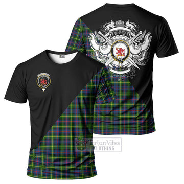 Farquharson Modern Tartan T-Shirt with Family Crest and Military Logo Style