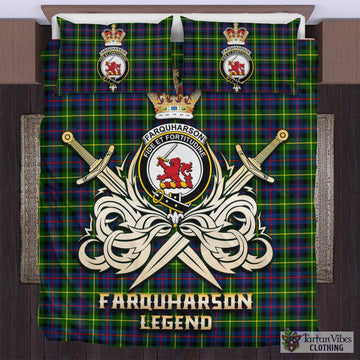 Farquharson Modern Tartan Bedding Set with Clan Crest and the Golden Sword of Courageous Legacy