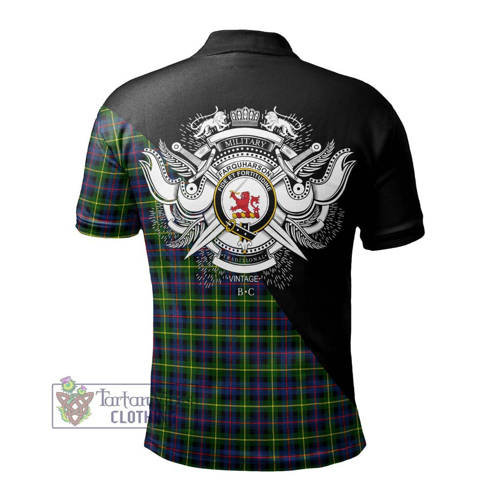 Farquharson Modern Tartan Polo Shirt with Family Crest and Military Logo Style - Tartanvibesclothing Shop