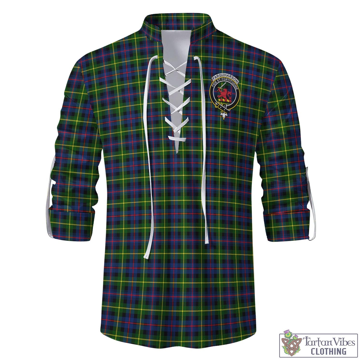 Tartan Vibes Clothing Farquharson Modern Tartan Men's Scottish Traditional Jacobite Ghillie Kilt Shirt with Family Crest