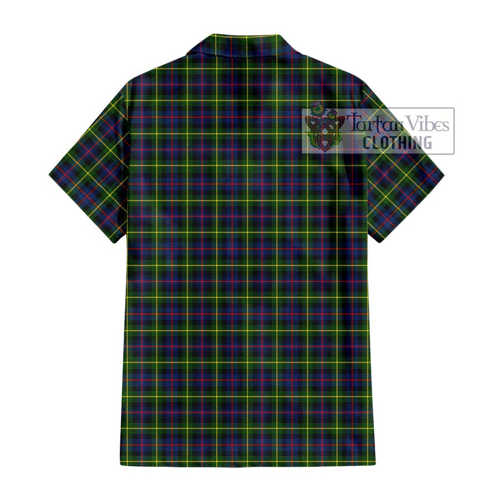 Farquharson Modern Tartan Short Sleeve Button Shirt with Family Crest DNA In Me Style - Tartanvibesclothing Shop