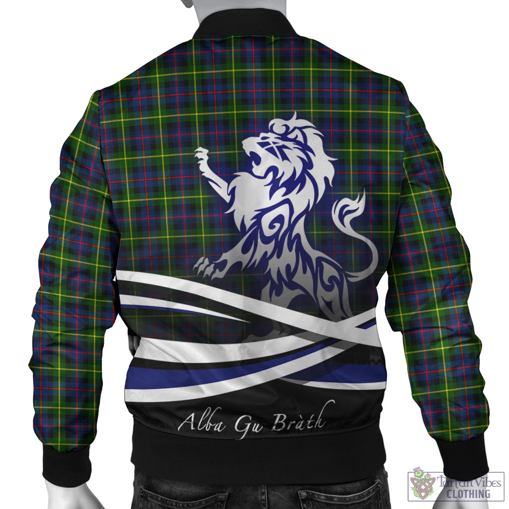 Tartan Vibes Clothing Farquharson Modern Tartan Bomber Jacket with Alba Gu Brath Regal Lion Emblem