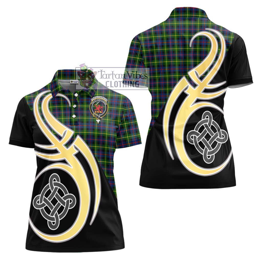 Farquharson Modern Tartan Women's Polo Shirt with Family Crest and Celtic Symbol Style - Tartan Vibes Clothing