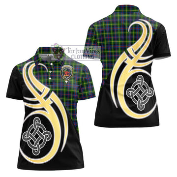 Farquharson Modern Tartan Women's Polo Shirt with Family Crest and Celtic Symbol Style