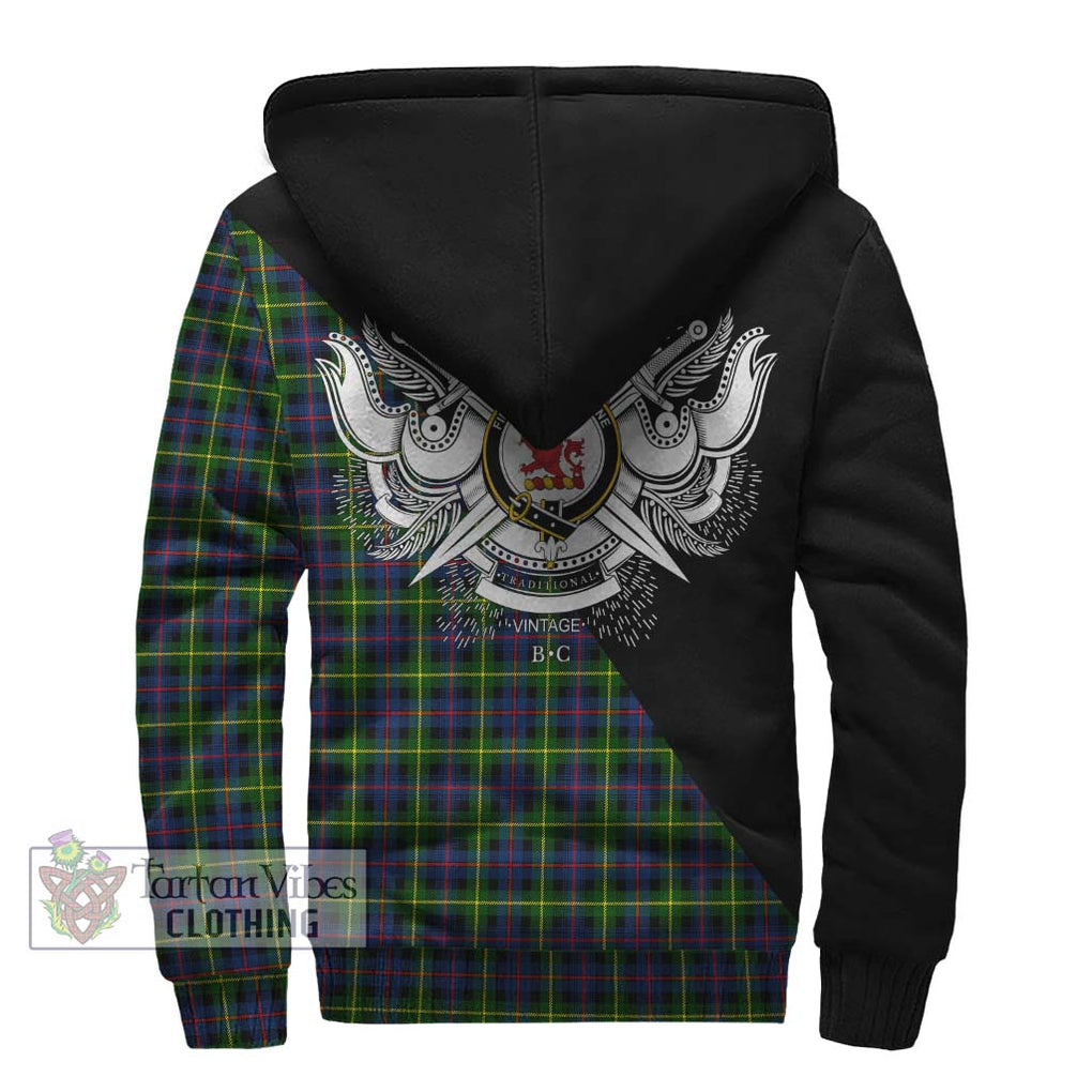 Farquharson Modern Tartan Sherpa Hoodie with Family Crest and Military Logo Style - Tartanvibesclothing Shop