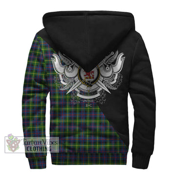 Farquharson Modern Tartan Sherpa Hoodie with Family Crest and Military Logo Style