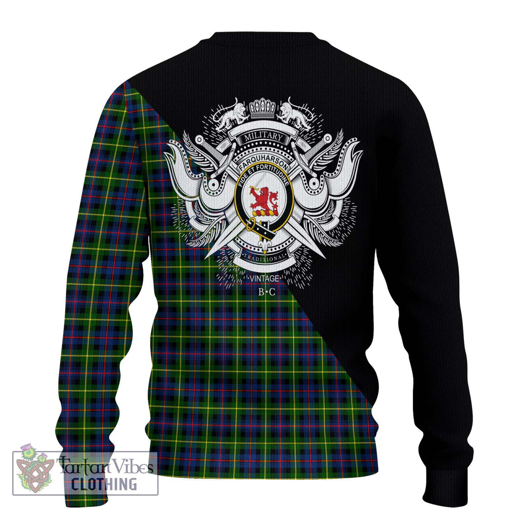 Farquharson Modern Tartan Knitted Sweater with Family Crest and Military Logo Style - Tartanvibesclothing Shop