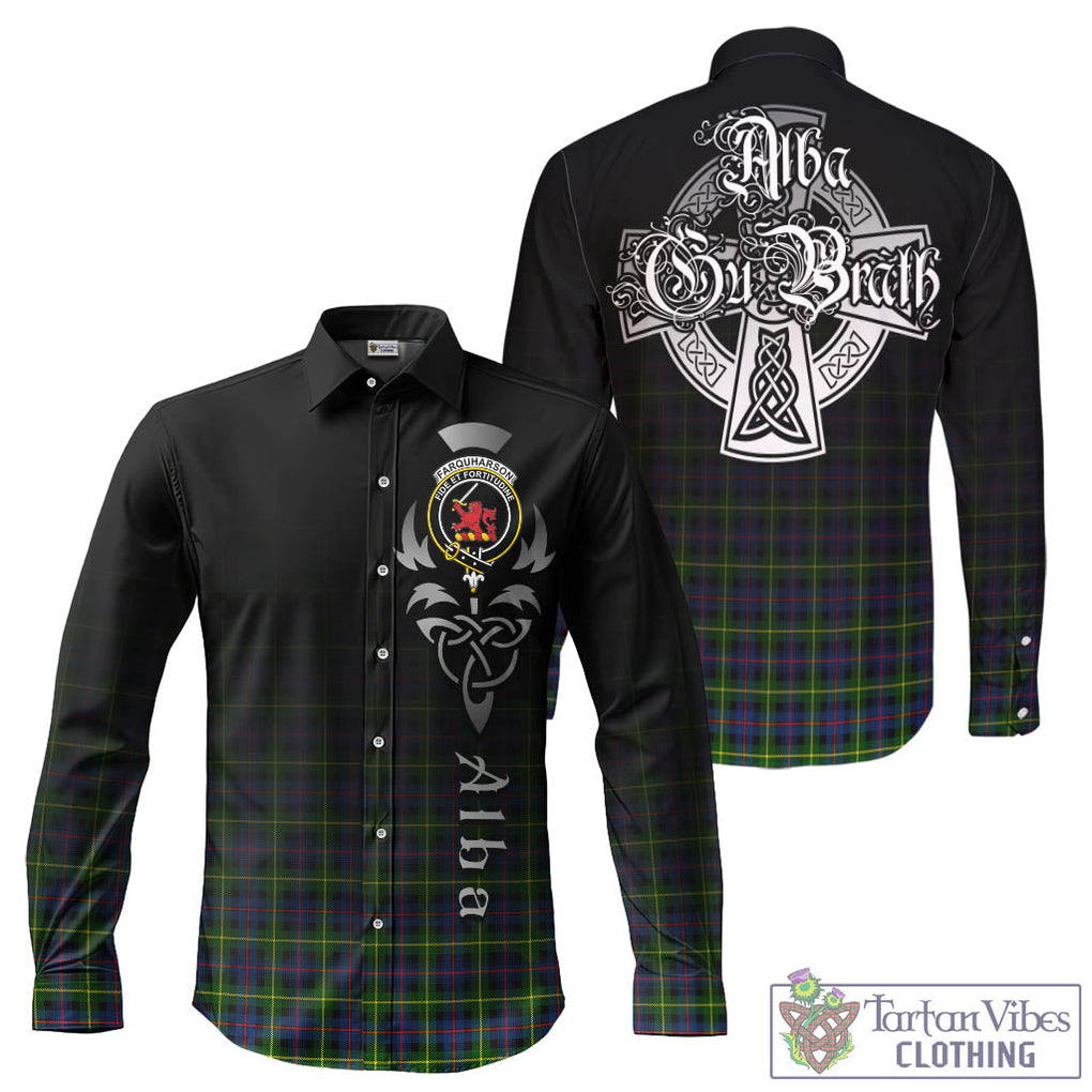 Tartan Vibes Clothing Farquharson Modern Tartan Long Sleeve Button Up Featuring Alba Gu Brath Family Crest Celtic Inspired